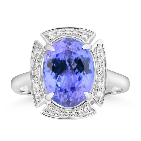 4.4ct Tanzanite Rings with 0.179tct Diamond set in 18K White Gold