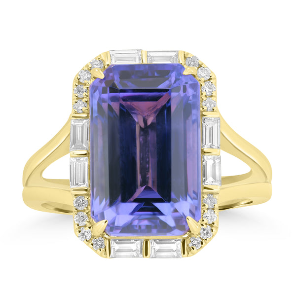 8.77ct Tanzanite Rings with 0.09tct Diamond set in 18K Yellow Gold