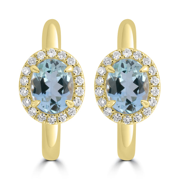 2.052ct Aquamarine Earrings with 0.311tct Diamond set in 18K Yellow Gold