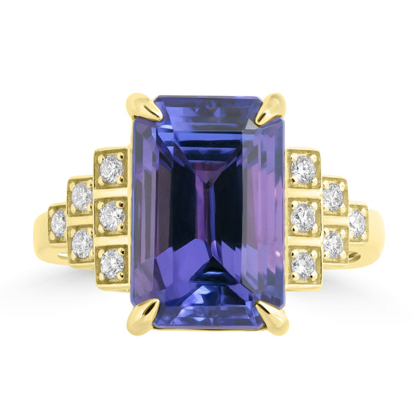 7.73ct Tanzanite Rings with 0.193tct Diamond set in 18K Yellow Gold