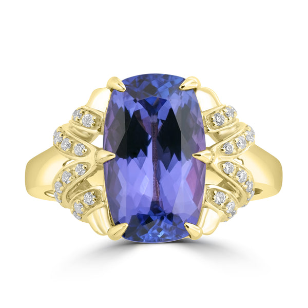 3.93ct Tanzanite Rings with 0.155tct Diamond set in 18K Yellow Gold