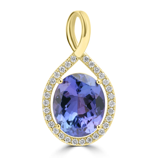 4.44ct Tanzanite Pendants with 0.228tct Diamond set in 18K Yellow Gold