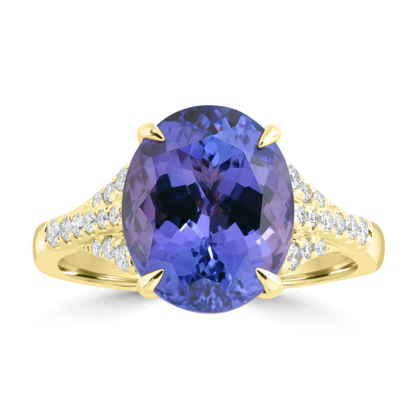 5.2ct Tanzanite Rings with 0.223tct Diamond set in 18K Yellow Gold