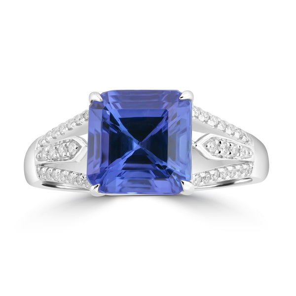 3.34ct Tanzanite Rings with 0.139tct Diamond set in 18K White Gold