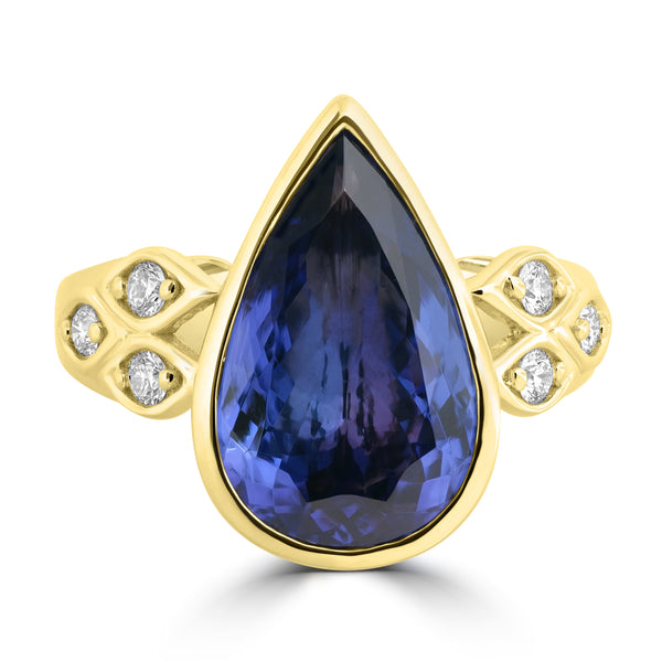 5.16ct Tanzanite Rings with 0.186tct Diamond set in 18K Yellow Gold