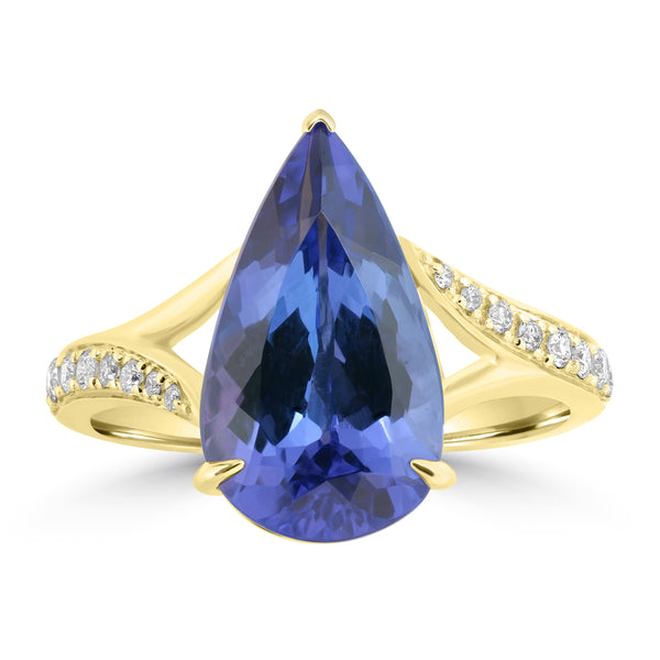 5.19ct Tanzanite Rings with 0.173tct Diamond set in 18K Yellow Gold