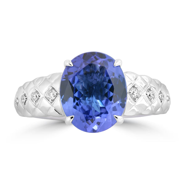 3.4ct Tanzanite Rings with 0.072tct Diamond set in 18K White Gold