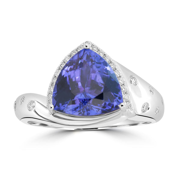 3.88ct Tanzanite Rings with 0.173tct Diamond set in 18K White Gold