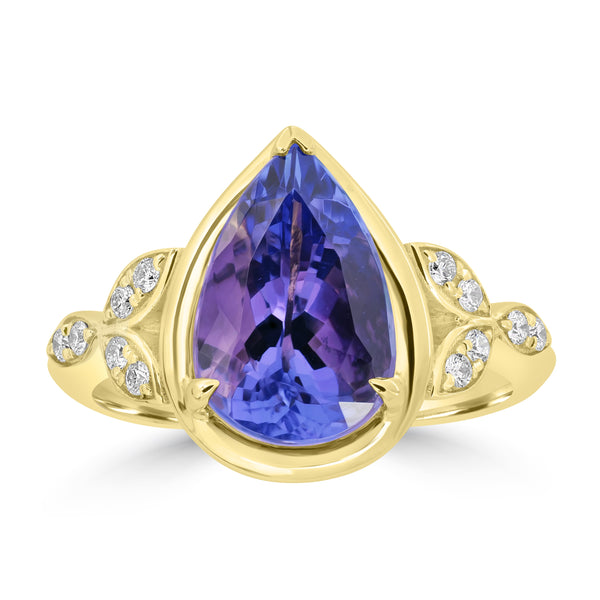 3.77ct Tanzanite Rings with 0.142tct Diamond set in 18K Yellow Gold