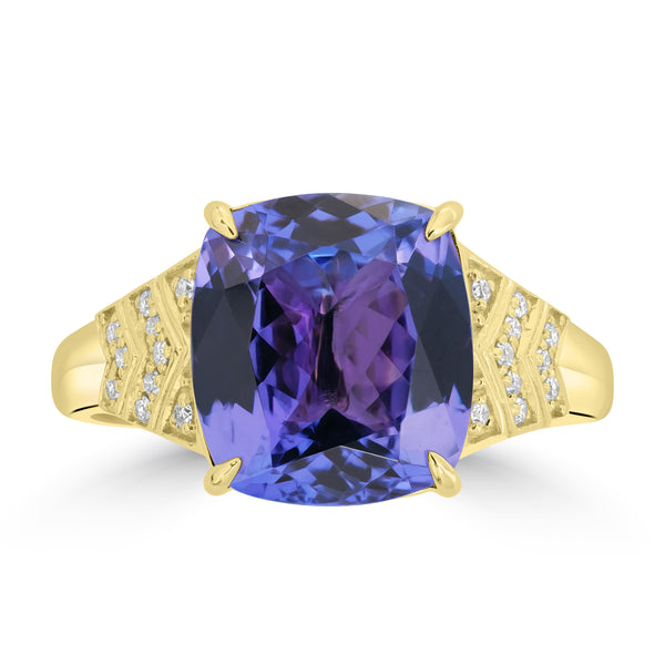 4.65ct Tanzanite Rings with 0.092tct Diamond set in 18K Yellow Gold