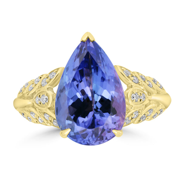 5.66ct Tanzanite Rings with 0.168tct Diamond set in 18K Yellow Gold