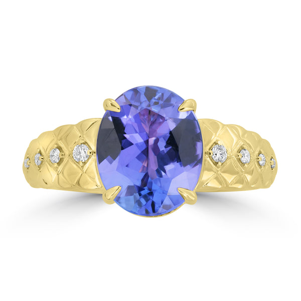 3.09ct Tanzanite Rings with 0.072tct Diamond set in 18K Yellow Gold