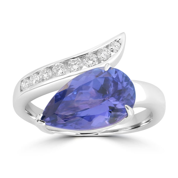 3.76ct Tanzanite Rings with 0.28tct Diamond set in 18K Bypass