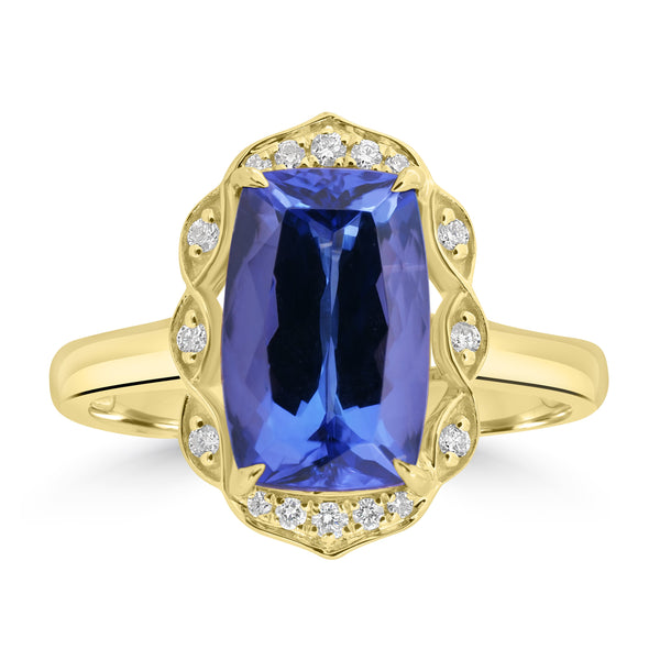 3.5ct Tanzanite Rings with 0.109tct Diamond set in 18K Yellow Gold