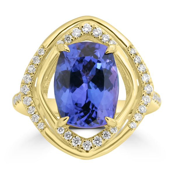 4.79ct Tanzanite Rings with 0.366tct Diamond set in 18K Yellow Gold