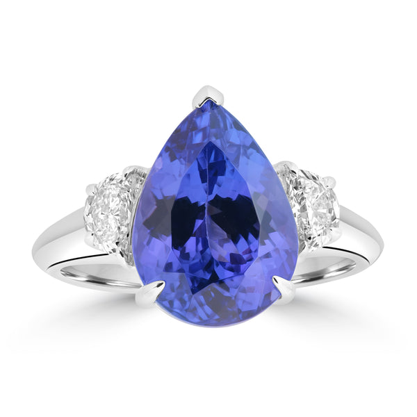 6.49ct Tanzanite Rings with 0.39tct Diamond set in 18K White Gold