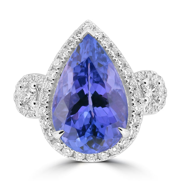 6.96ct Tanzanite Rings with 0.868tct Diamond set in 18K White Gold