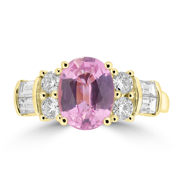 2.49ct Pink Sapphire Rings with 0.356tct Diamond set in 18K Yellow Gold