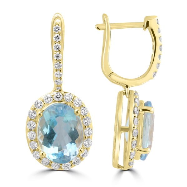 4.03ct Aquamarine Earrings with 0.626tct Diamond set in 18K Yellow Gold