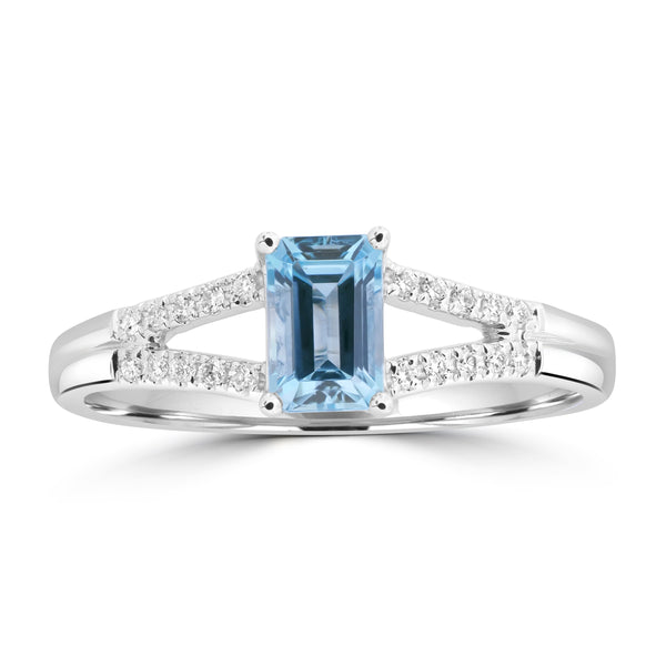 0.71ct Aquamarine Rings with 0.082tct Diamond set in 18K White Gold