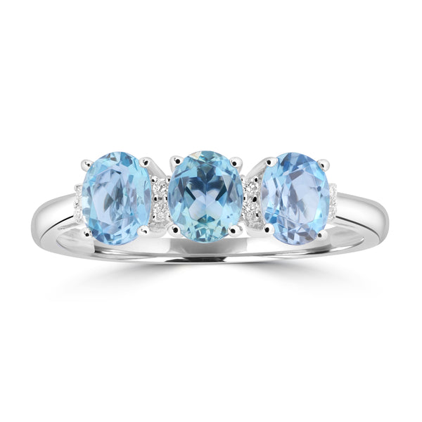 1.07ct Aquamarine Rings with 0.038tct Diamond set in 18K White Gold