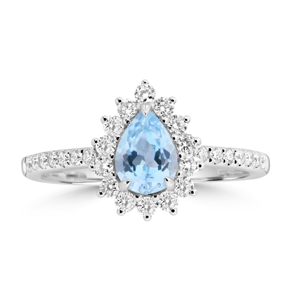 0.6ct Aquamarine Rings with 0.387tct Diamond set in 18K White Gold