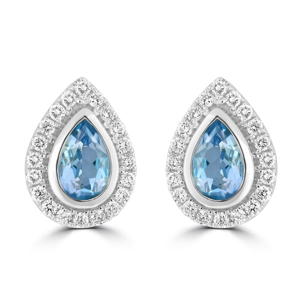 0.67ct Aquamarine Earrings with 0.283tct Diamond set in 18K White Gold