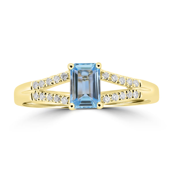 0.51ct Aquamarine Rings with 0.084tct Diamond set in 18K Yellow Gold