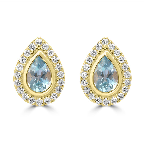 0.69ct Aquamarine Earrings with 0.276tct Diamond set in 18K Yellow Gold