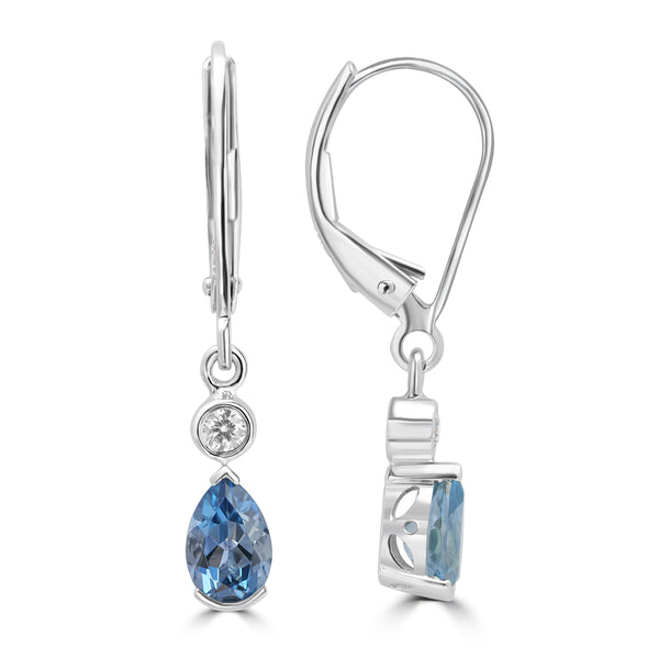 0.78ct Aquamarine Earrings with 0.068tct Diamond set in 18K White Gold