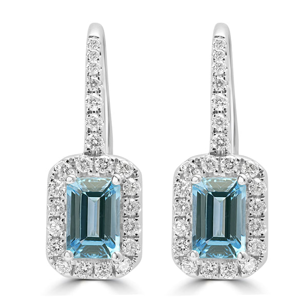 1.08ct Aquamarine Earrings with 0.418tct Diamond set in 18K White Gold