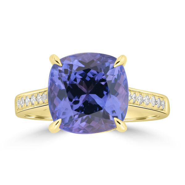 5.17ct Tanzanite Rings with 0.115tct Diamond set in 14K Yellow Gold