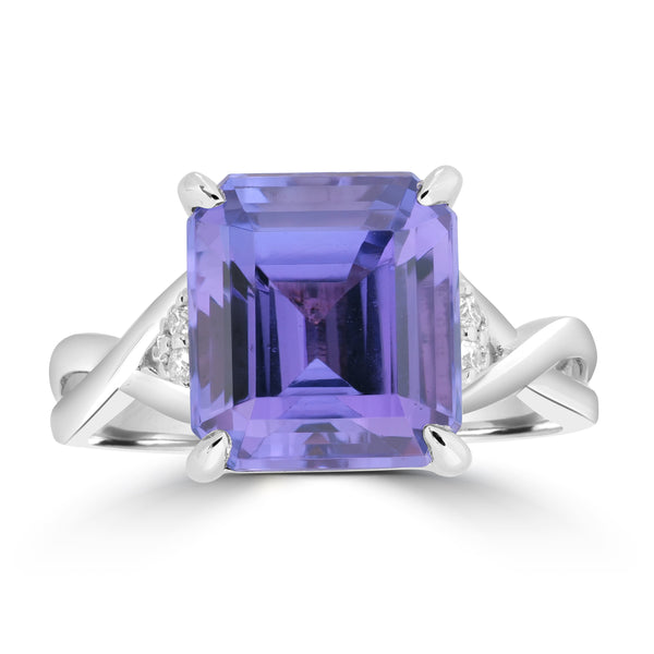 6.11ct Tanzanite Rings with 0.093tct Diamond set in 14K White Gold