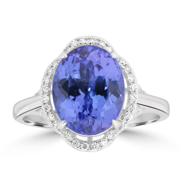 5.1ct Tanzanite Rings with 0.2tct Diamond set in 14K White Gold