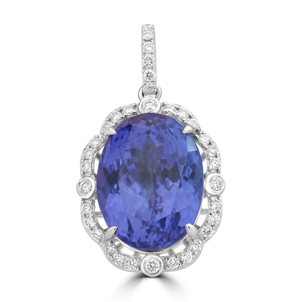 10.13ct Tanzanite Pendants with 0.318tct Diamond set in 14K White Gold