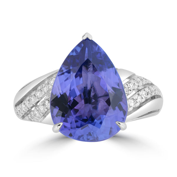 6.16ct Tanzanite Rings with 0.241tct Diamond set in 14K White Gold