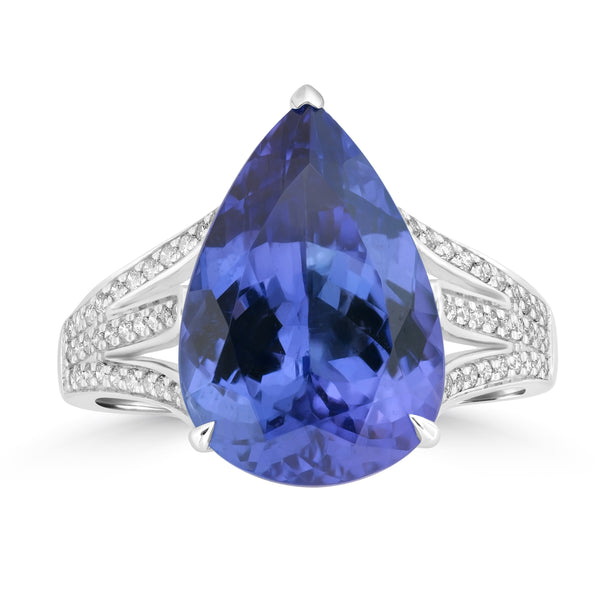 6.8ct Tanzanite Rings with 0.23tct Diamond set in 14K White Gold