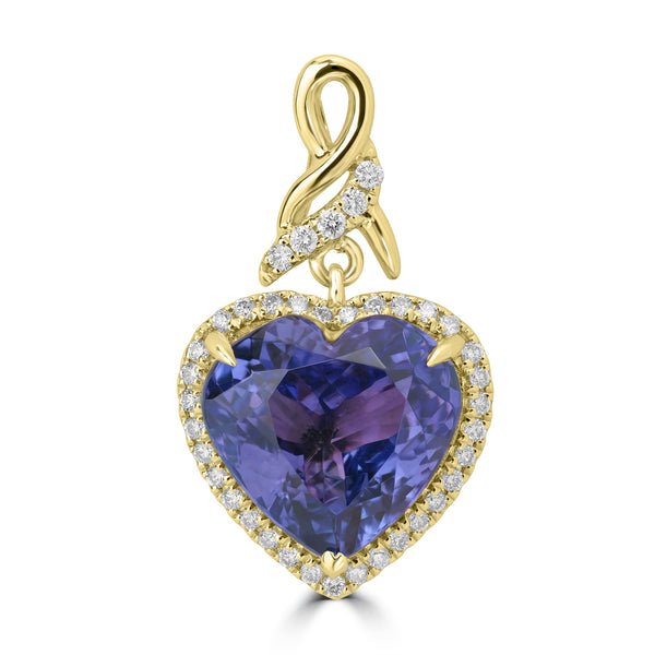 5.61ct Tanzanite Pendants with 0.192tct Diamond set in 14K Yellow Gold