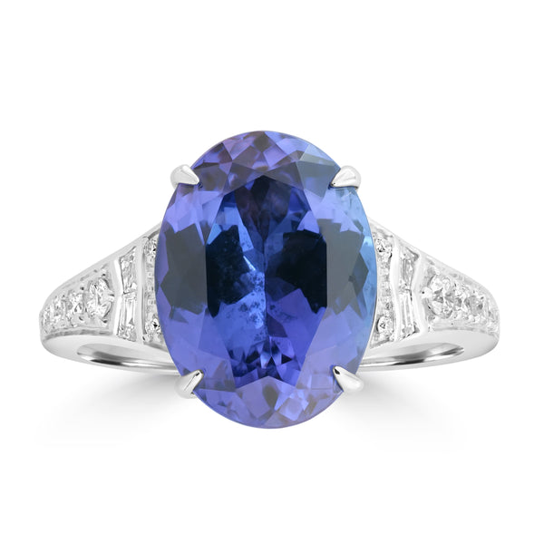 4.94ct Tanzanite Rings with 0.334tct Diamond set in 18K White Gold