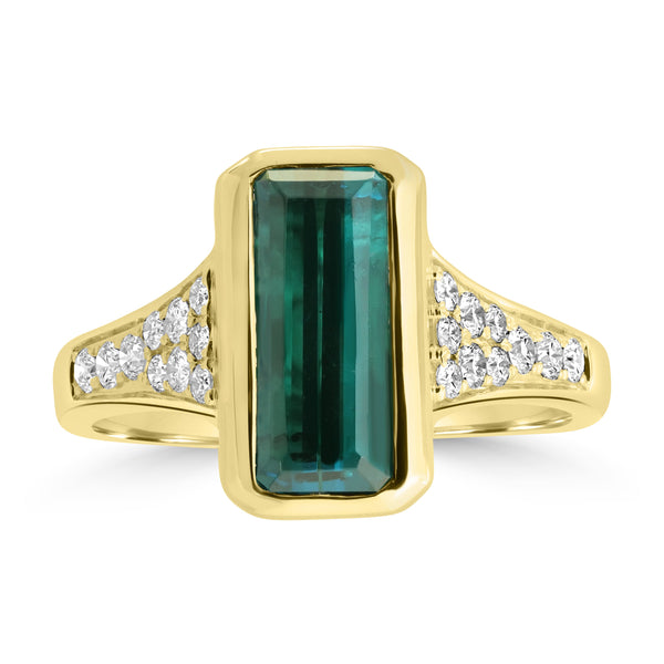 2.08ct Green Tourmaline Rings with 0.298tct Diamond set in 18K Yellow Gold