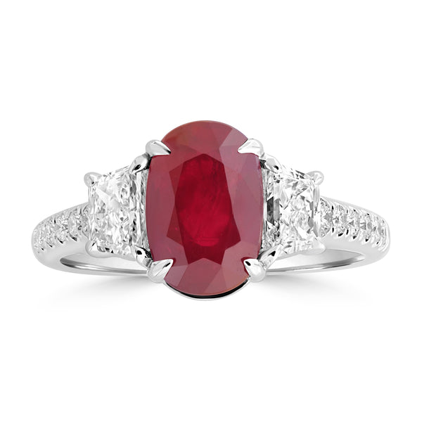 3.14ct Ruby Rings with 0.884tct Diamond set in 18K White Gold