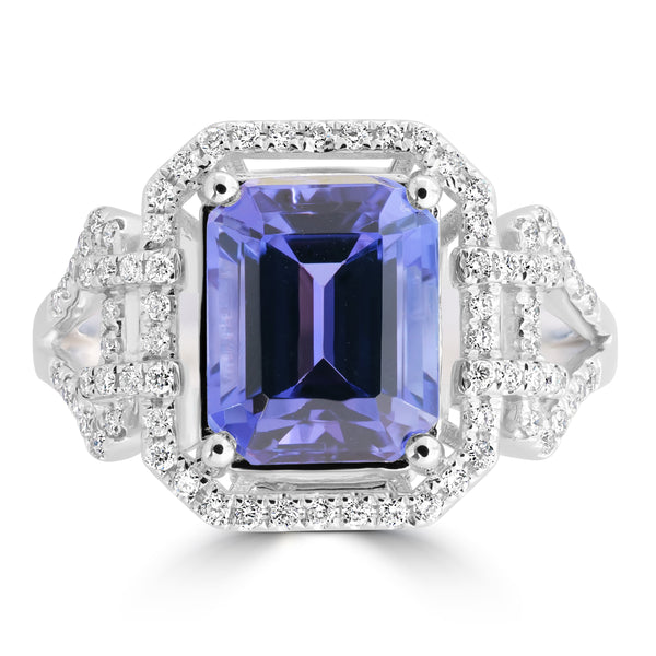 3.69ct Tanzanite Rings with 0.291tct Diamond set in 18K White Gold