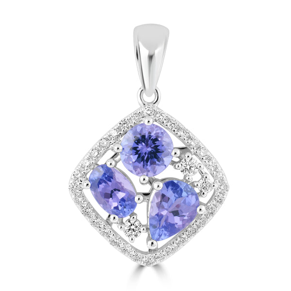 2.03ct Tanzanite Pendants with 0.322tct Diamond set in 18K White Gold