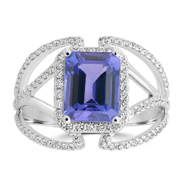 2.85ct Tanzanite Rings with 0.425tct Diamond set in 18K White Gold