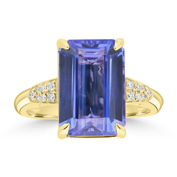 6.87ct Tanzanite Rings with 0.089tct Diamond set in 14K Yellow Gold