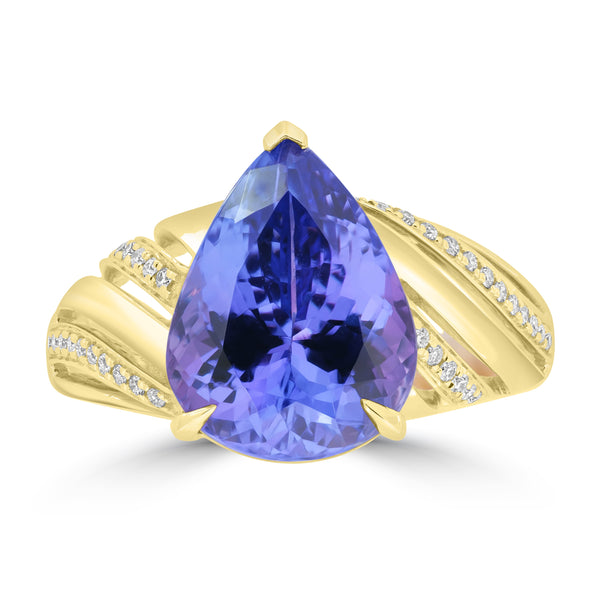 5.18ct Tanzanite Rings with 0.106tct Diamond set in 18K Yellow Gold