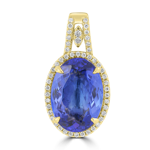 6.04ct Tanzanite Pendants with 0.207tct Diamond set in 18K Yellow Gold