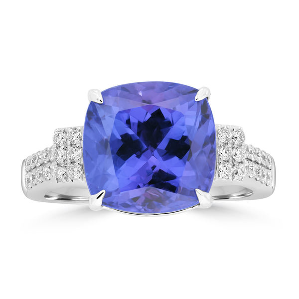 6.3ct Tanzanite Rings with 0.327tct Diamond set in 18K White Gold