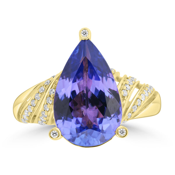 4.86ct Tanzanite Rings with 0.186tct Diamond set in 18K Yellow Gold