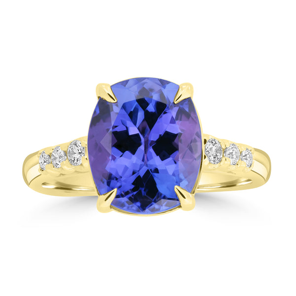 4.03ct Tanzanite Rings with 0.155tct Diamond set in 18K Yellow Gold